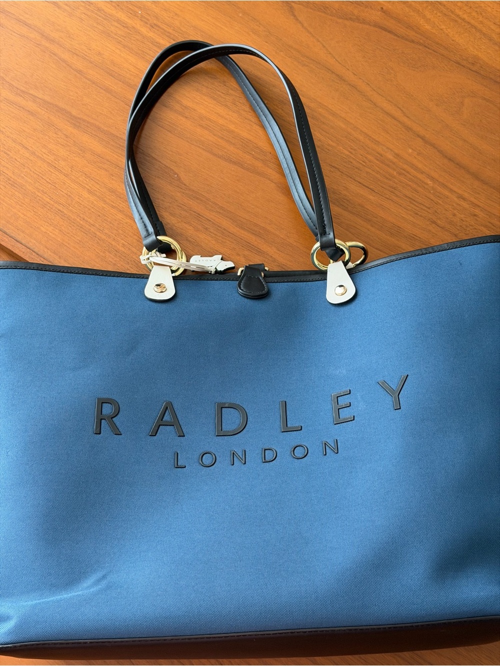 RADLEY LONDON Blue Tote with Black Handles and Gold Hardware